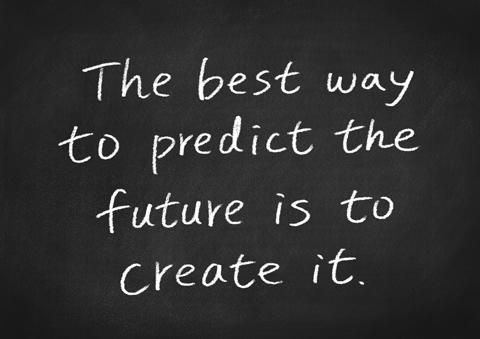 elearning provider in UK and Worldwide the best way to predict the future is to create it quote on black chalk board